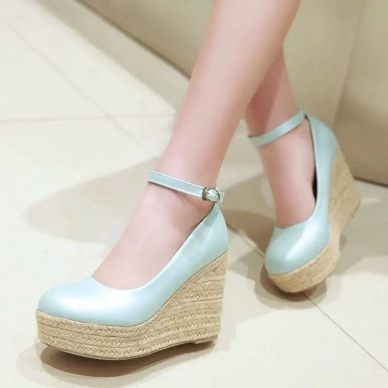 CoolCept Spring Women Pumps Round Toe Ankle Strap Wedges Shoes Solid Color Outdoor Holiday Sweet Footwear Size 33-43 | Обувь
