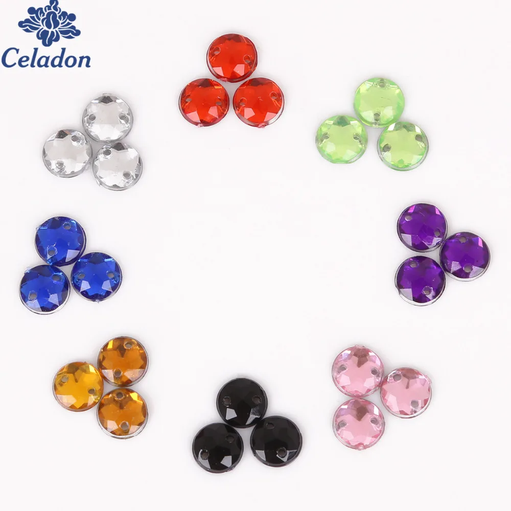 Разноцветные Круглые акриловые стразы 8 мм пришивные с 2 отверстиями и круглой