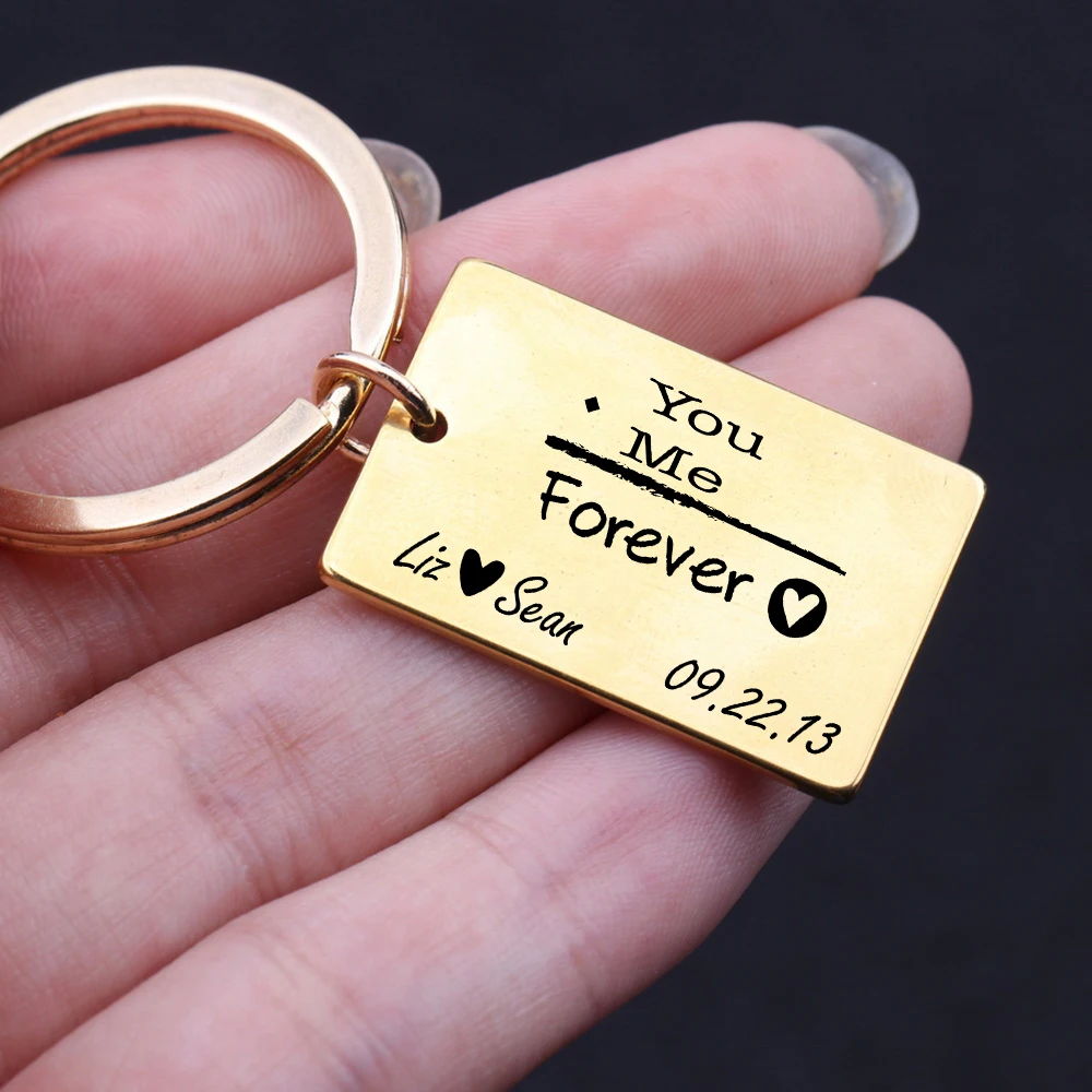 Custom name and data Fashion Key Chain Engraved Heart You Me Forever Holder Couples Special Anniversary Valentine's Gifts | Украшения и