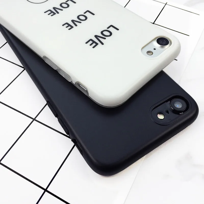 Мультяшные буквы любовь пара телефонные чехлы Чехол для iPhone 7 черный белый мягкий