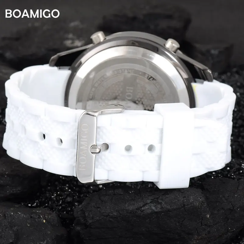 Мужские спортивные цифровые часы BOAMIGO белые резиновые наручные модный бренд 2017