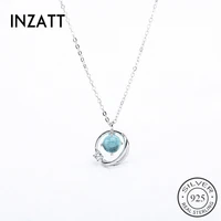 inzatt real 925 sterling silver surrounding the planet blue glass round zircon pendent necklace for women exquisite boho jewelry
