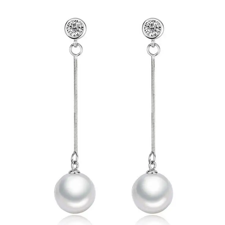 

New arrival hot sell fashion shiny crystal pearl 925 sterling silver ladies`long stud earrings women jewelry drop shipping