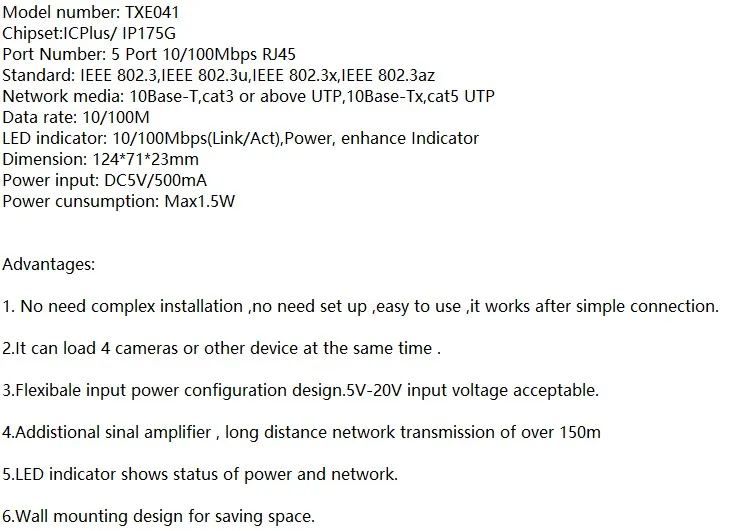 DIEWU 5-разъемное зарядное usb-устройство для коммутатор для высокоскоростной сети Ethernet 10/100 Мбит/с RJ45 сетевой адаптер Ethernet 5-20 V вход с усиление сигнала Пластик чехол