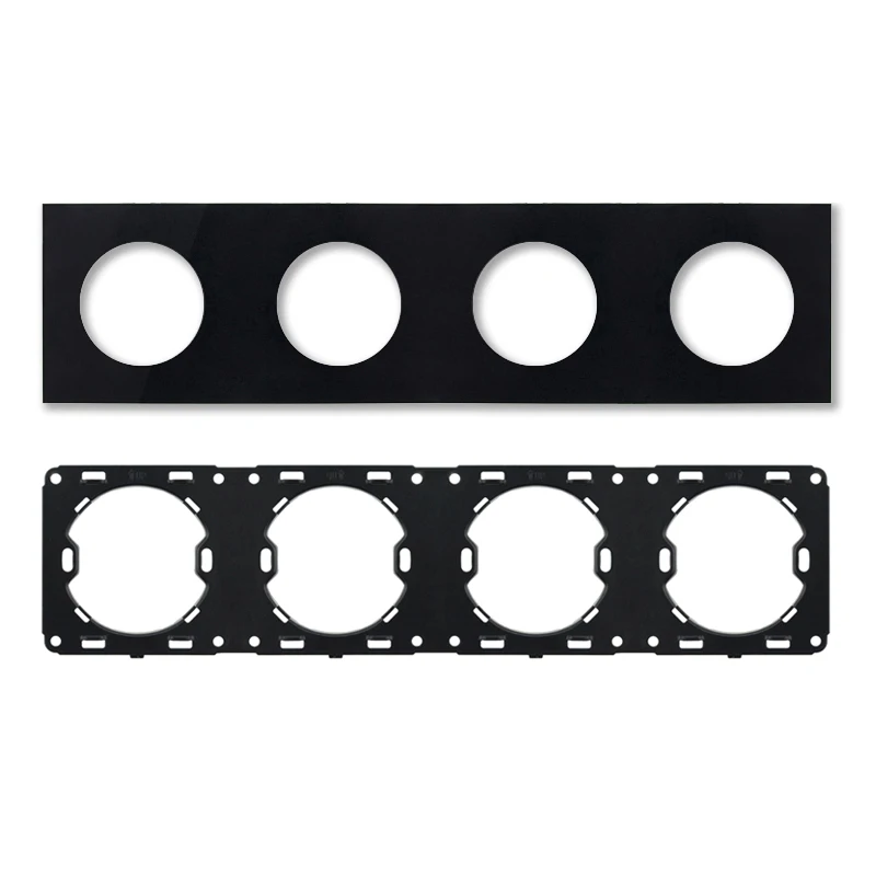 Quadruple Panel L1 Настройка diy части черная рамка панели из закаленного стекла для настенного выключателя, только стеклянная рамка, двойная, тройная, четырехместная - Цвет: Quadruple Panel