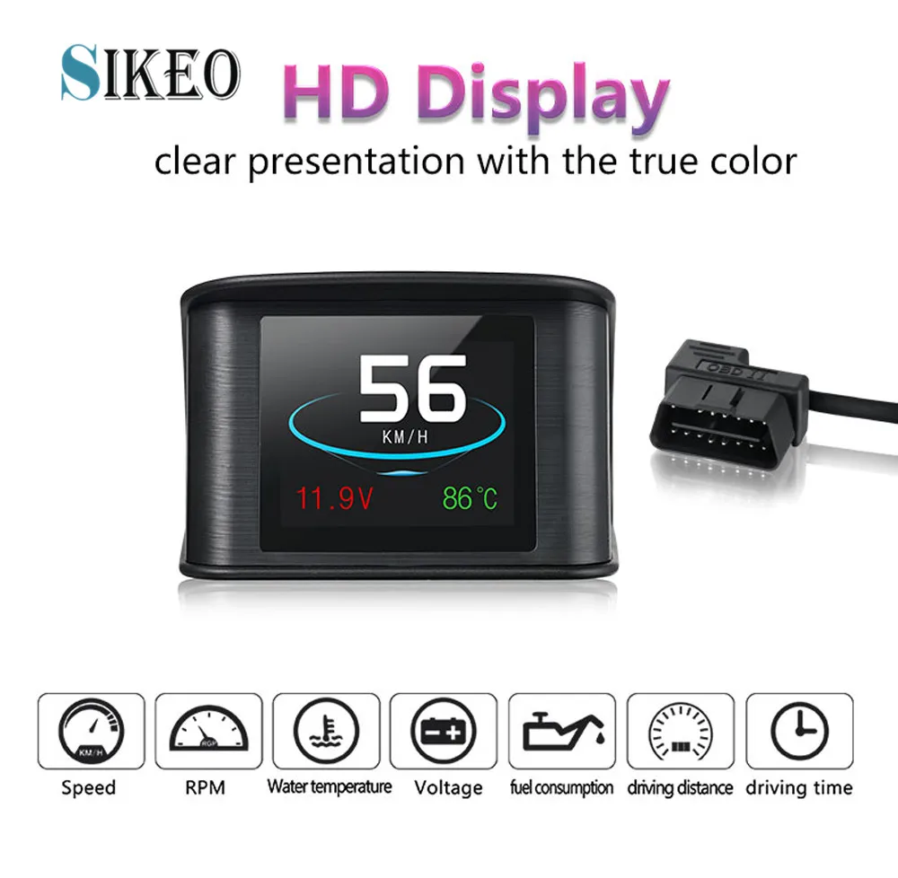 Автомобильный дисплей на лобовое стекло Sikeo ODB HUD 2 5 дюйма цифровой интерфейс OBD II