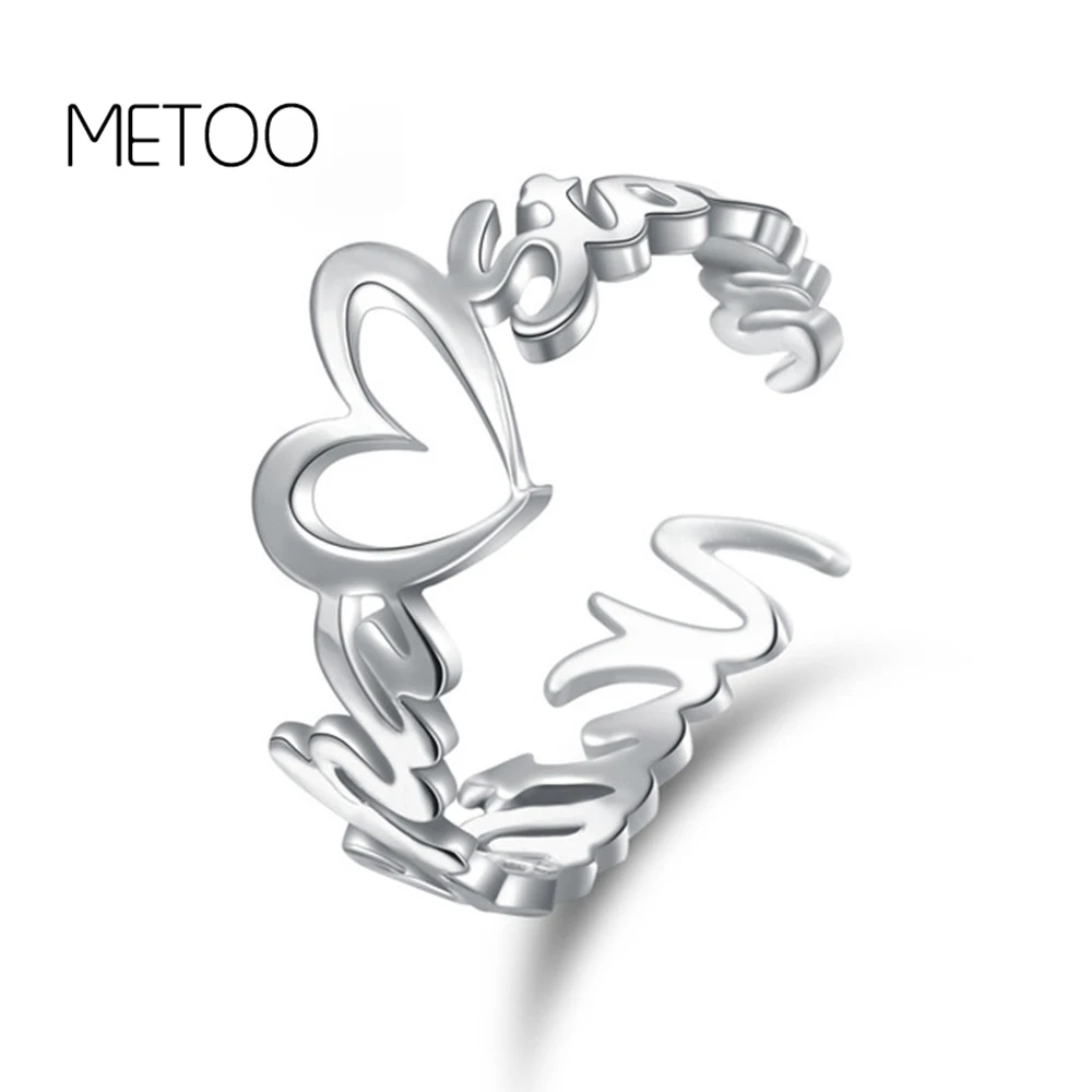 METOO серебряное кольцо с сердечком на заказ надписью кольца для женщин Persoonlijkheid