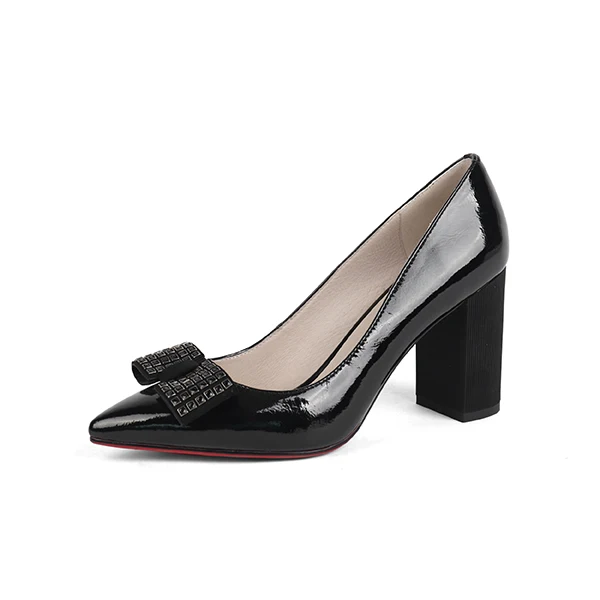 black Patent Leather SOPHITINA/модные туфли-лодочки с аппликацией; высококачественные туфли из натуральной кожи на высоком тонком каблуке с острым носком; новые специальные женские туфли-лодочки; SC158 - Цвет: black Patent Leather