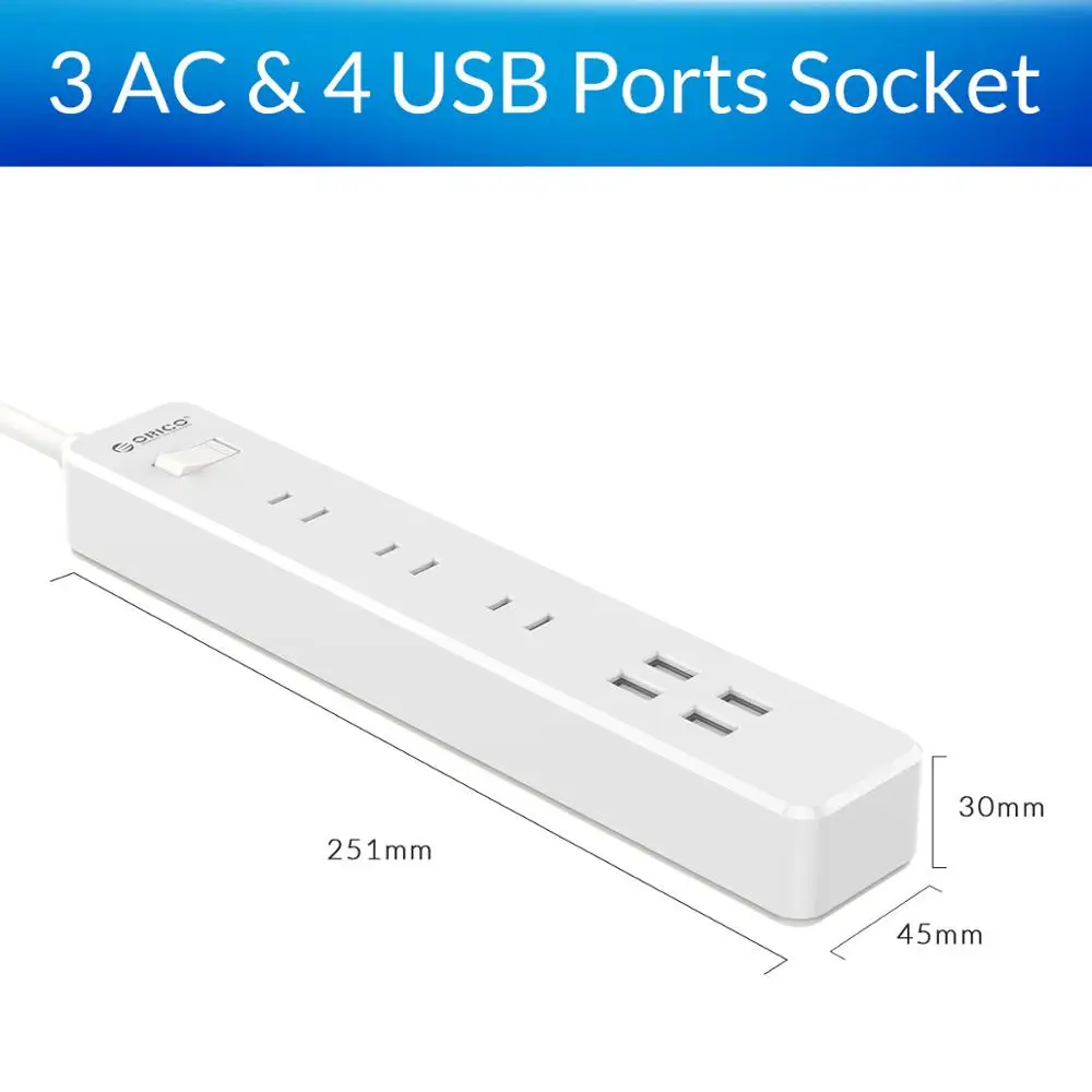 ORICO power Strip 3 AC 2 usb порты Stekker JP вилки удлинитель разъемы Multiprise USB - Цвет: Белый