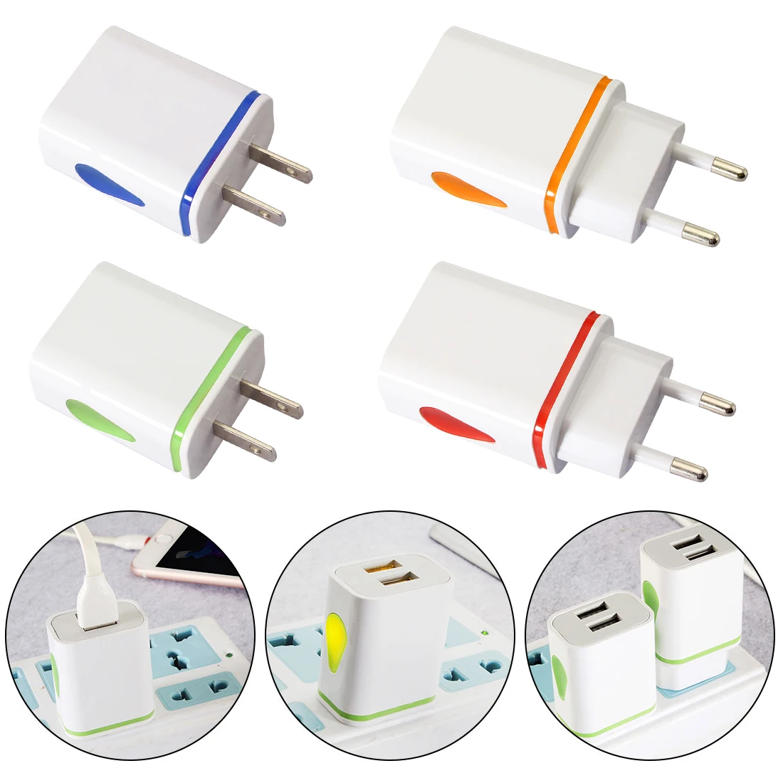 Дорожные АС разъемы для Зарядное устройство USB настенное светодиодный двойной