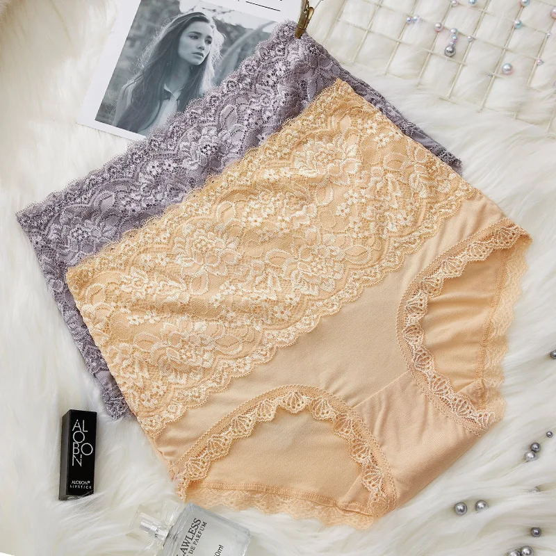 XXL Plus lace size slimming hip-lifting elastic panties comfortable briefs High quality underwear women high waist pink lingerie |