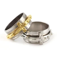 gold silver stainless steel ring multiple sizes religious crucifix catholic round rings ring rotatable alloy rings lap
