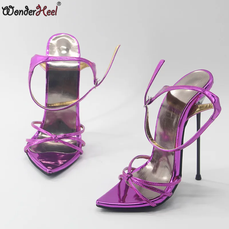 Wonderheel/Новинка; Летние пикантные женские босоножки на очень высоком каблуке 16 см с острым носком и ремешком на щиколотке; ультратонкий металлический каблук