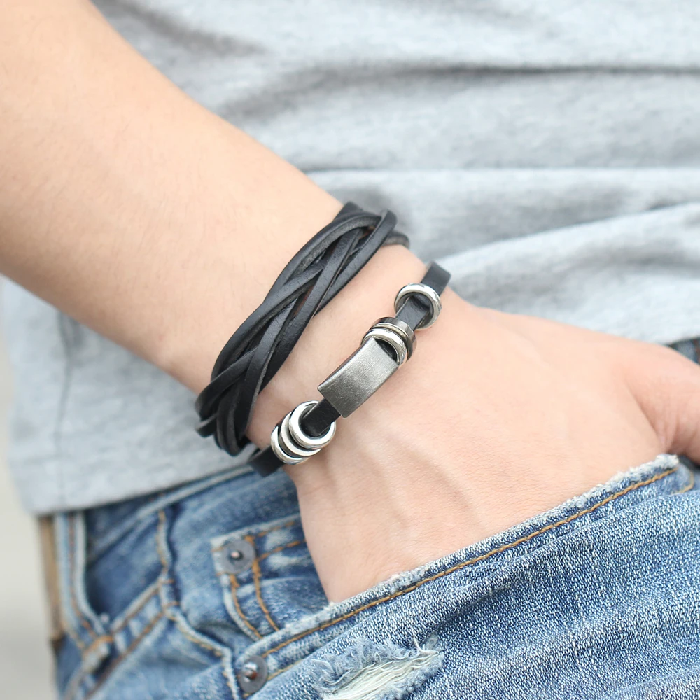 Мужской кожаный браслет IF ME модные витые браслеты в стиле панк черного
