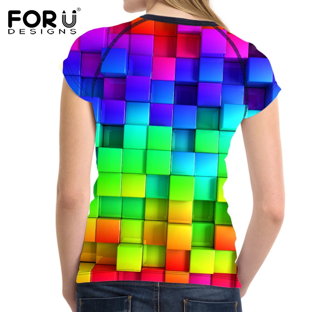 Модная женская Повседневная футболка FORUDESIGNS с цветным клетчатым принтом