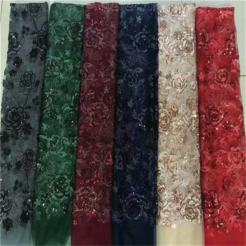 

African Lace Fabric 2019 Embroidered Sequined Nigerian Laces Fabric Bridal High Quality French Tulle Lace Fabric For Women Dress