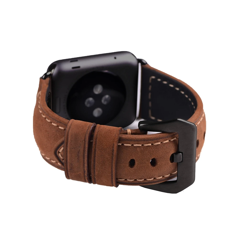 Классический ремешок для часов Crazy Horse из коричневой кожи Apple Watch I 38 мм и 42 черный
