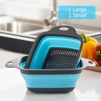 2pc square strainer silicone foldable fruit vegetable washing basket filter with handle colander kitchen tool