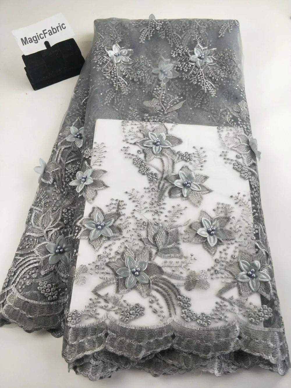 High Quality Nigerian 3D Flower Lace With Beads African French Net Fabric Embroidered Tulle For Dress CN007 | Дом и сад