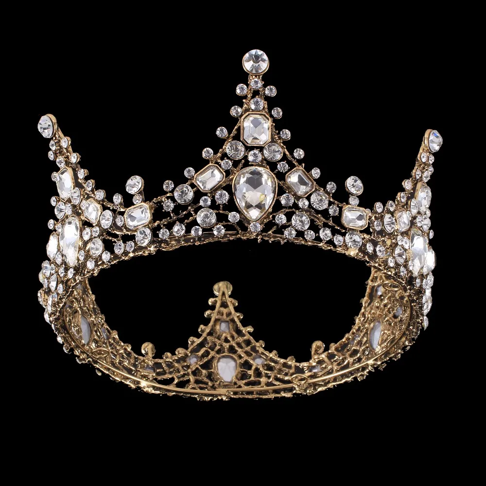 Барокко Винтаж Черный горный хрусталь бусины круглая Корона Свадебные