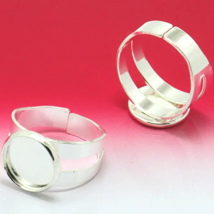 

30pcs/lot Silver Plated Ring Blank Jewelry with Inner 12mm "Y" Flat shape adjustable Ring Tray for Setting Cameo Cabochons