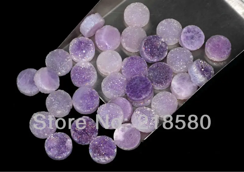 

H-DCB46 25pcs Violet Quartz Round Beads Drusy Druzy Cabochon Beads 8mm 10mm 12mm 14mm