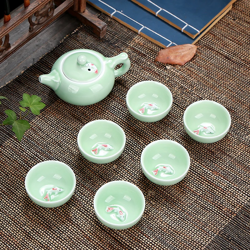 Чайный набор Longquan Celadon, керамический чайник Gaiwan, чайная чашка, китайский чайник кунг-фу, посуда для напитков, подарок для друга - Цвет: see chart