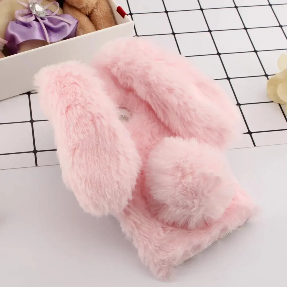 Чехол-накладка из мягкого ТПУ с объемным милым теплым пушистый кролик и мехом