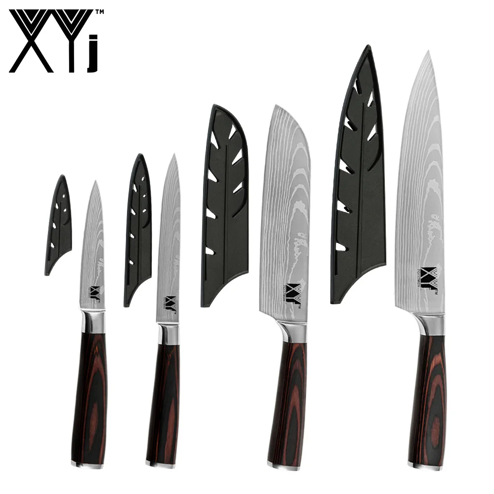 B 4 PCS Sets XYj профессиональный нож шеф-повара набор Кливер овощные ножи нарезки сантоку ножи подходят Магнитный и держатель кухонных инструментов из нержавеющей стали - Цвет: B 4 PCS Sets
