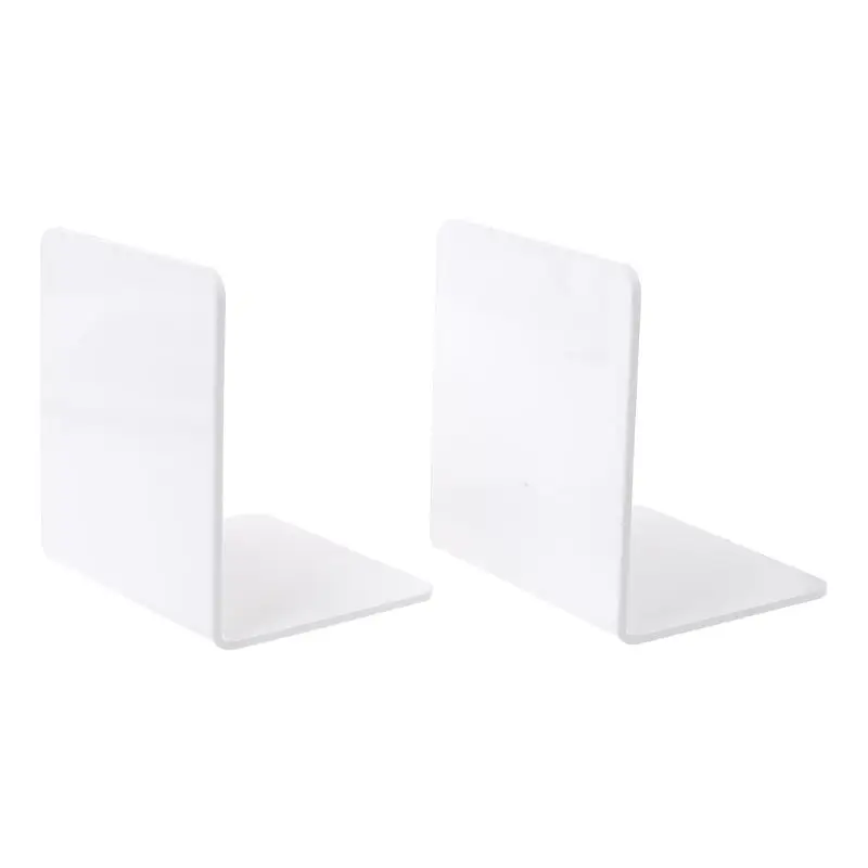

2Pcs White Acrylic Bookends L-shaped Desk Organizer Desktop Book Holder School Stationery Office Accessories