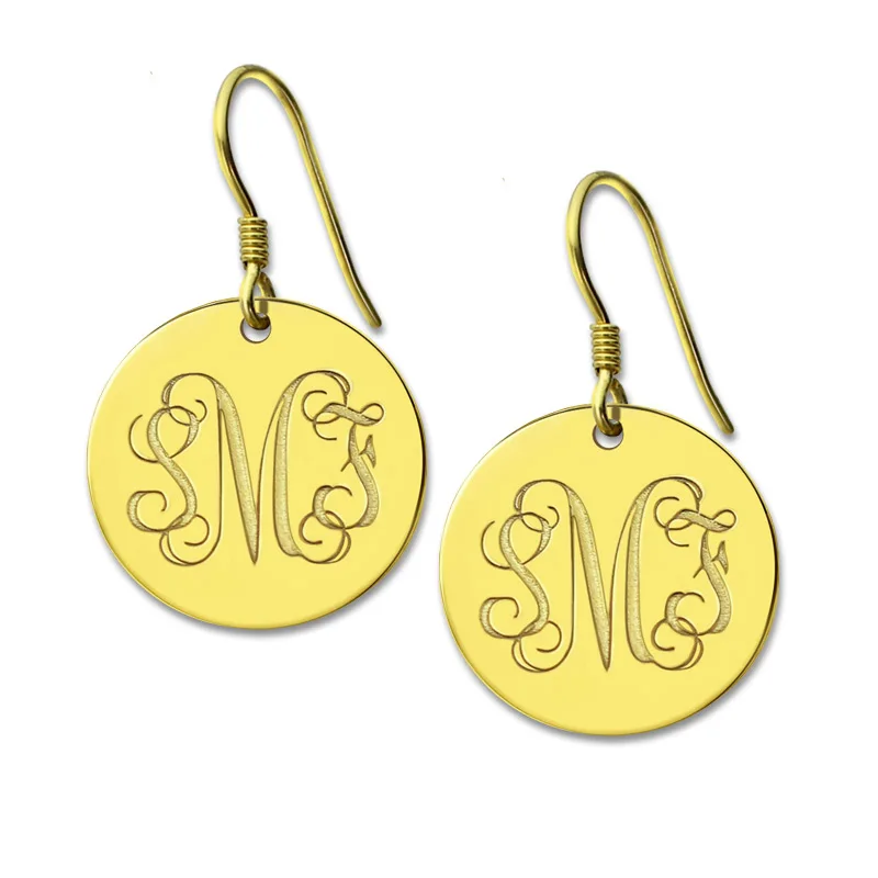 

AILIN Freeshipping--Personalized Round MO Earrings Silver Engraved Monogrammed Initials Earrings 3 Letter Nameplate Earring
