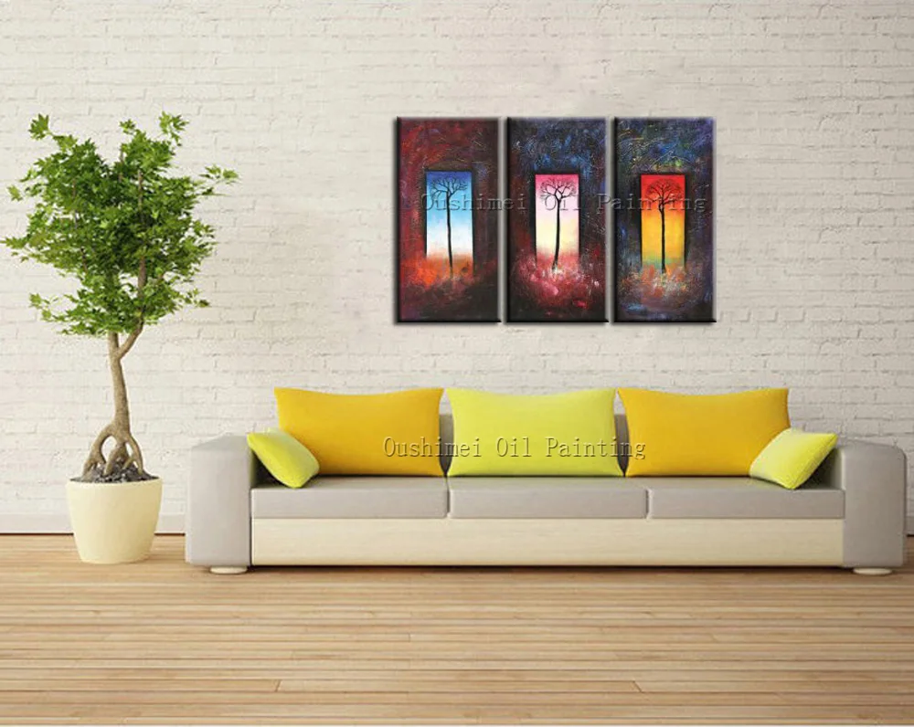 Professional Artist Handmade High Quality Abstract Three Panels Tree Oil Painting on Canvas Art | Дом и сад
