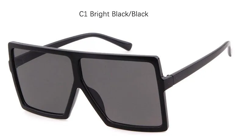 C1 bright black blac Винтажные черные негабаритные солнцезащитные очки, женские брендовые Дизайнерские Большие Квадратные Солнцезащитные очки, мужские ретро очки, классические очки с плоским верхом - Цвет линз: C1 bright black blac