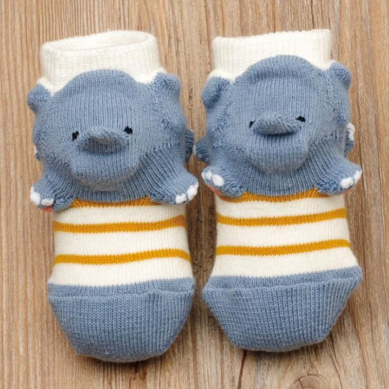 Light blue elephant Новые носки для малышей с 3D рисунком животных милые Нескользящие носки-тапочки для малышей - Цвет: Light blue elephant