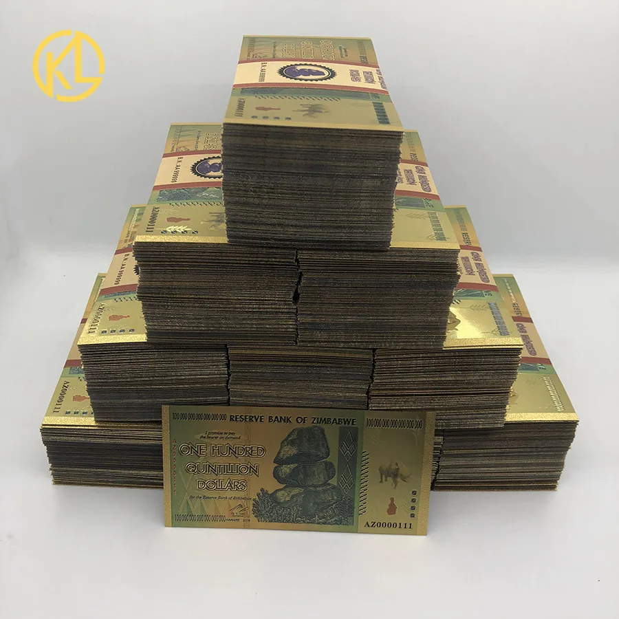 Хит продаж 1300 шт. носороги сто Quintillion долларов Зимбабве Золотая банкнота 24 карата
