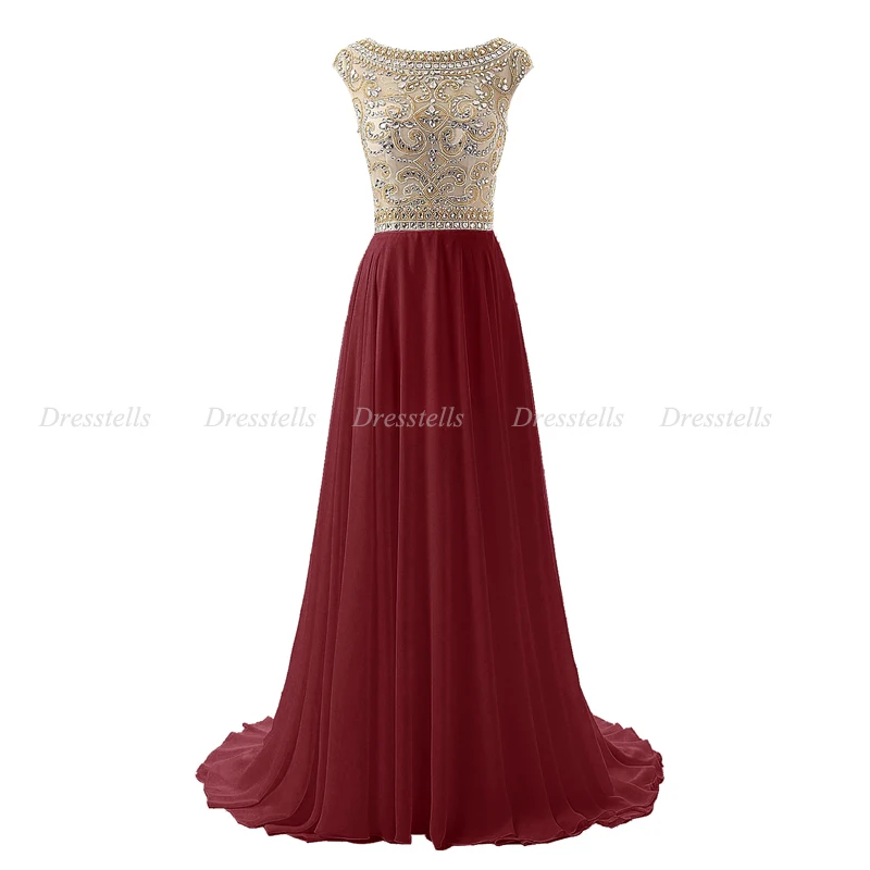 Dresstells Custom Made O-neck Cap Sleeves Beading A-line Long Prom Dress Evening Formal Vestidos | Свадьбы и торжества
