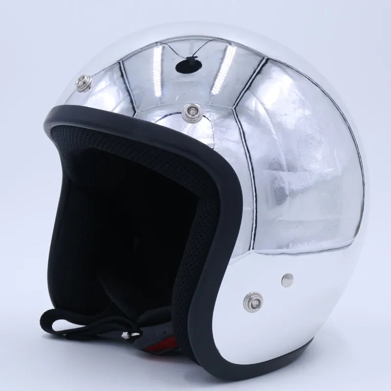 Винтажный мотоциклетный шлем зеркальный хромированный с открытым лицом для