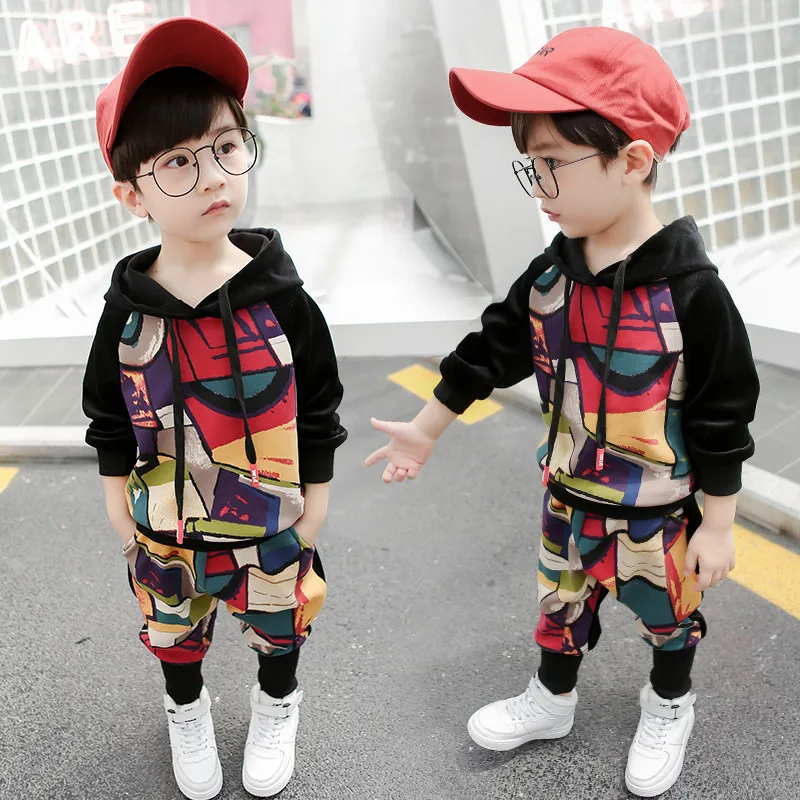 Children Clothing Set Velvet Boys Clothes Party Show Fashion Dancing Costumes Kids Tops and Pants Black Color | Детская одежда и