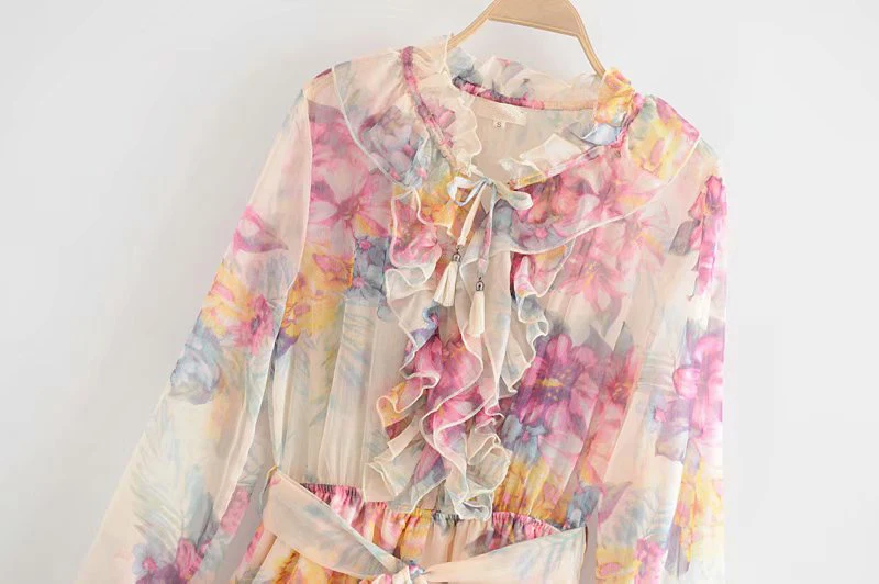 Женский комбинезон с цветочным принтом Boho короткий со шнуровкой и стоячим