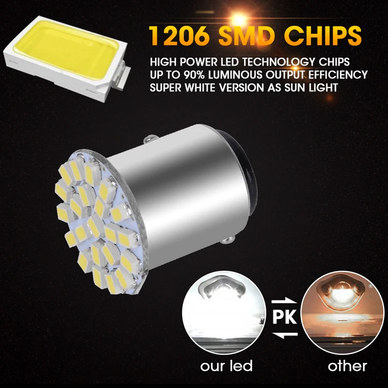 Hlxg 20 шт. Автомобильные светодиодные лампы BA15D 1157 12V 1206 22SMD сигнальные огни поворота
