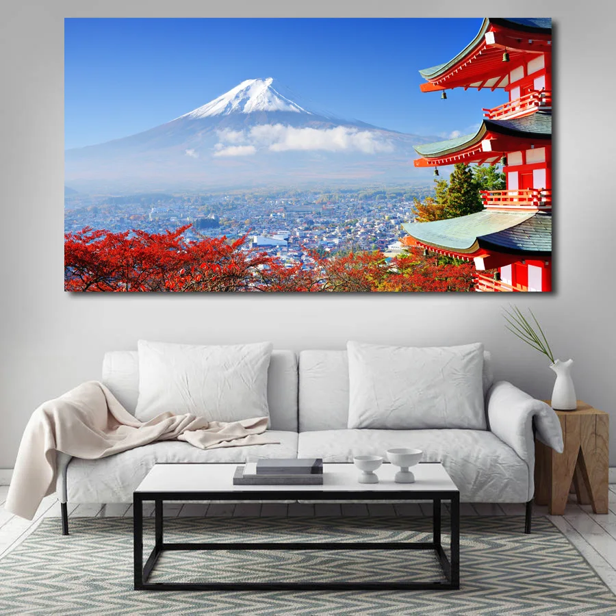 Decorative paintings Japan mountains Asia building Picture Printed Canvas Cloth Wall Art Poster for Room Decor | Дом и сад