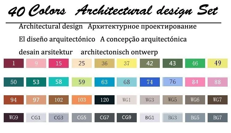 40 Architectural Set TOUCHFIVE 30/40/60/80 Цвета двойной головкой маркер для рисования на спиртовой основе эскиз Маркеры Ручка для рисования аниме товары для рукоделия - Цвет: 40 Architectural Set