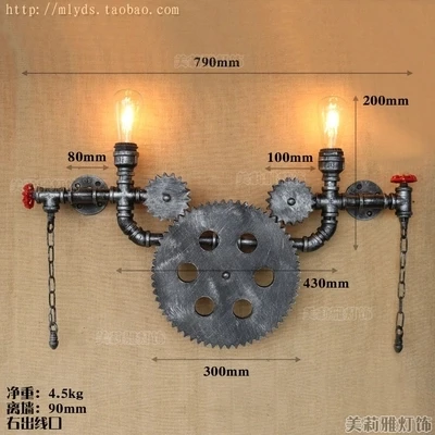 

Loft Style Iron Water Pipe Lamp Edison Wall Sconce Retro Gear Wall Light Fixtures For Home Vintage Industrial Lighting