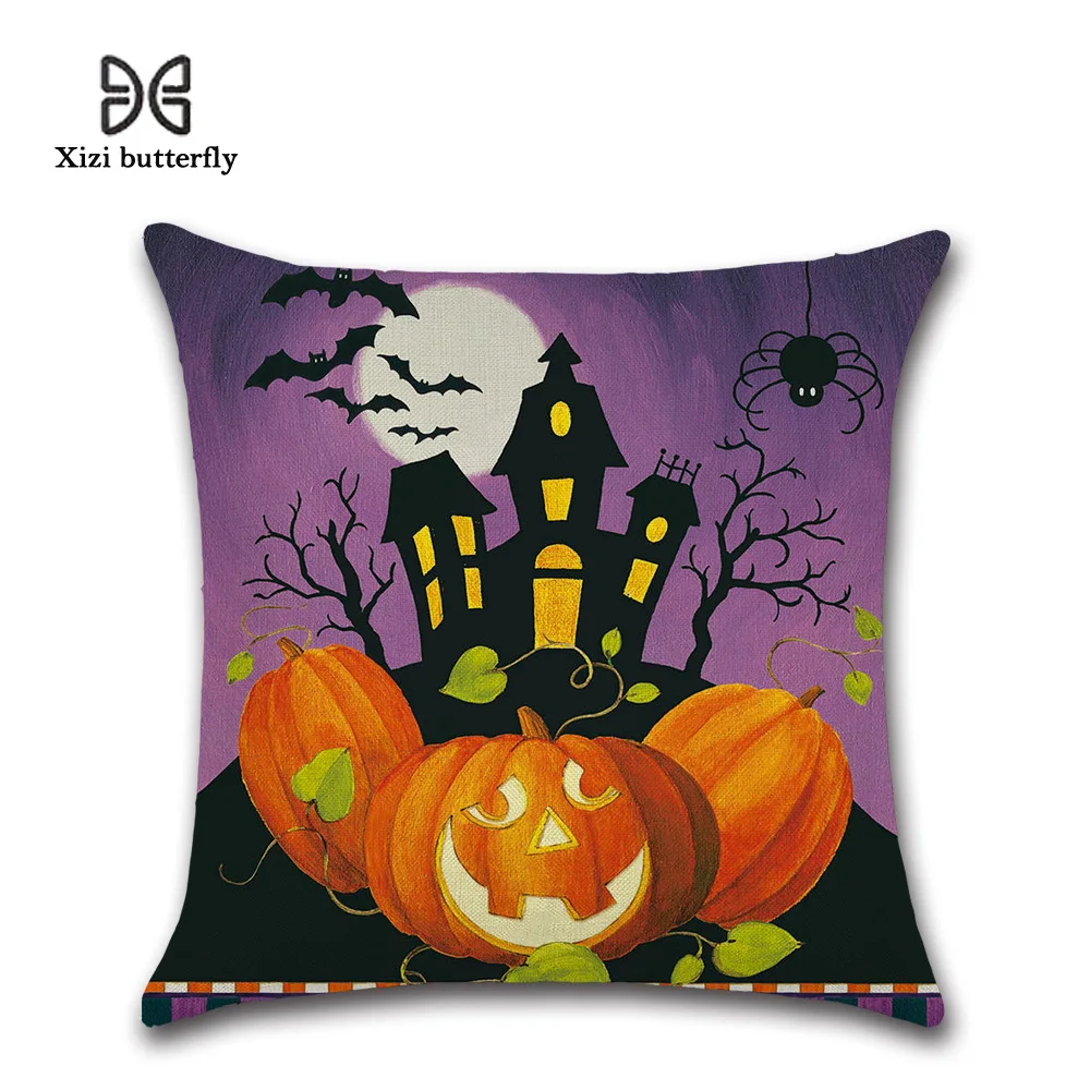 Pillow Case New Halloween Pumpkin Castle theme Witchplant cotton and linen pillow window mat Home gift Textile | Дом и сад