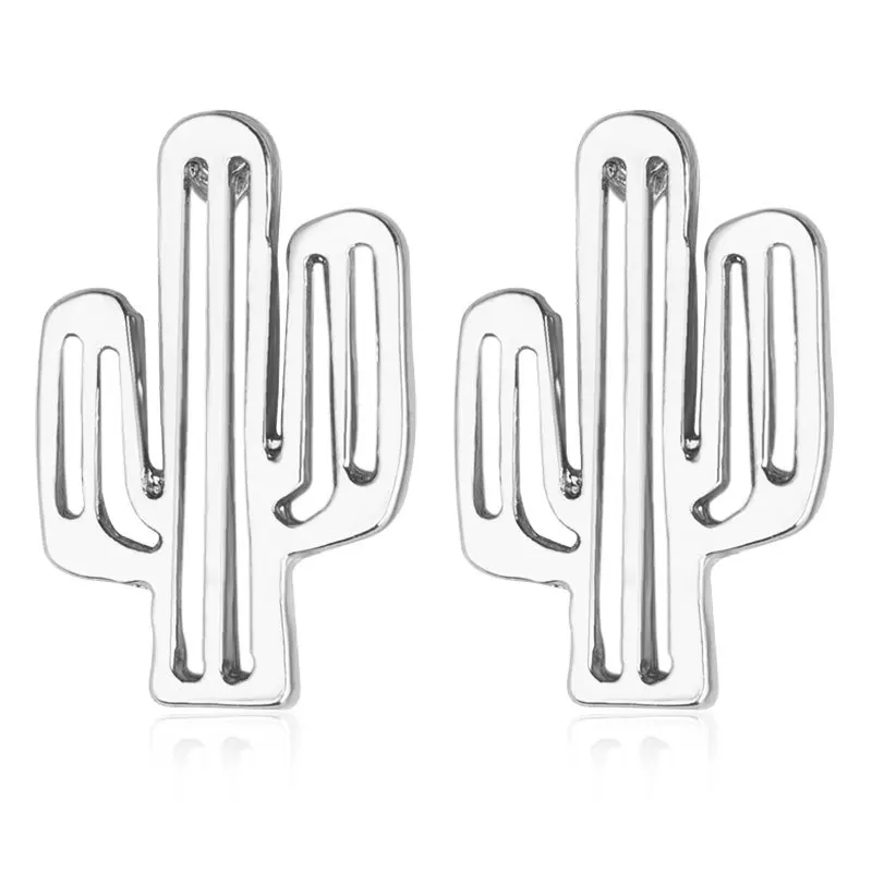 Женские серьги гвоздики в виде кактуса розового золотого и серебряного