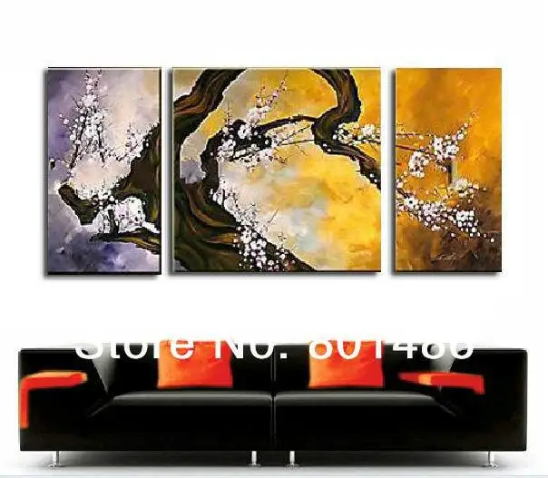 Ручная роспись маслом цветы сливы 3 предмета абстрактное изобретательное дерево