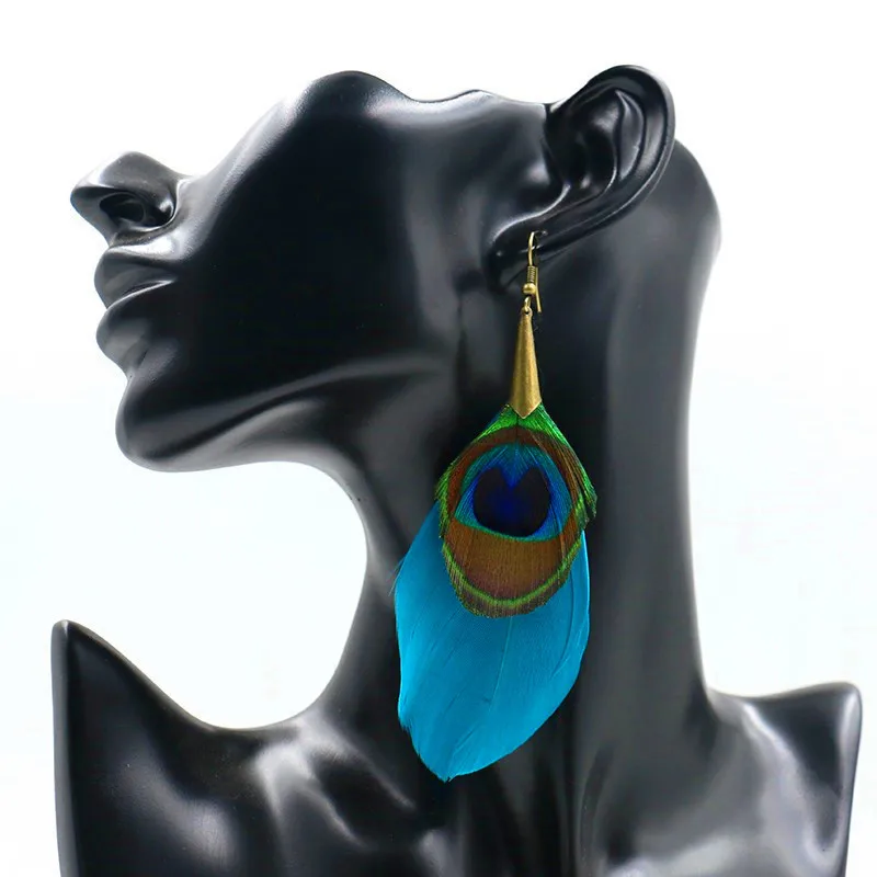 Женские серьги с синими перьями в этническом стиле|feather earrings for women|blue feather earringsfeather