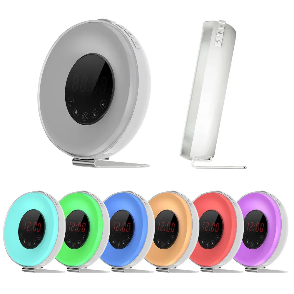 Светодиодный Digtial Восход моделирование Wake up Световой Будильник FM радио Повтор Smart
