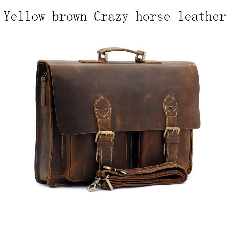 Crazy Horse Brown-40 Высококачественный Мужской винтажный кожаный портфель Crazy Horse, сумка через плечо, сумка для ноутбука, чехол, Офисная сумка 1061 - Цвет: Crazy Horse Brown-40