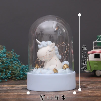 Glass Light Blue Ночной светильник в виде единорога, копилка, светодиодный музыкальный ящик в форме единорога, часовое стекло, домашний декор для детей, подарок для спальни, стеклянная крышка, декор D020 - Цвет: Glass Light Blue